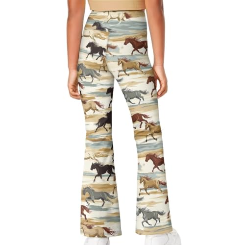 Image of Girls Leggings Floral Print High-Waisted Flared Pants 5-14 Years