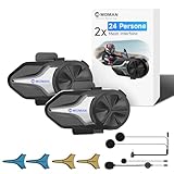 Moman CPX Mesh Interfono Moto - 24 Persone Due Modalità, Auricolare Casco Moto 2000M Sistema di Comunicazione, Audio Multitasking BT 5.4 Quad Riduzione del Rumore AI Hi-Fi Stereo/Impermeabile, Doppio