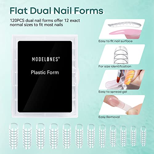 Image of Modelones Slip Solution for Poly Gel, Anti-Stick Gel Nail Extension Complete Kit with Nail Forms Tips Clips Art Tool DIY at Home