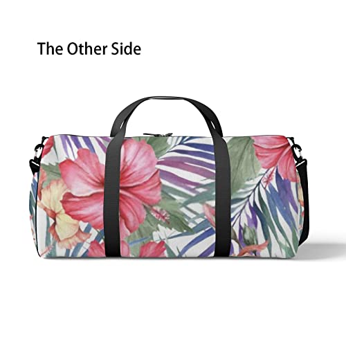Bolsa de viagem grande para homens e mulheres, bolsa de viagem tropical com folhas de palmeira e hib