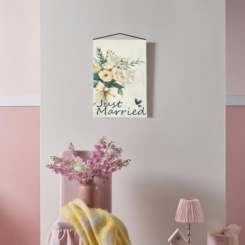 NICENEEDED Gartenflagge Just Married Für Hochzeiten 12 x 18 Zoll Doppelseitig Außen Blumenhochzeits Willkommensdekoration Für Den Garten Und Den Außenbereich