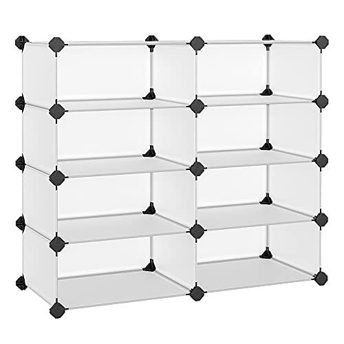 SONGMICS 4-Tier Shoe Rack, Space Saving 16-Pair Plastic Shoe Storage Organizer Units, Cabinet Storage Organizer, Ideal for Entryway Hallway Bathroom Living Room and Corridor, White ULPC24W