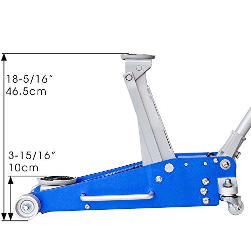 Hpdmc Hydraulic Low Profile Aluminum 3 Ton (6,000 Lb) Capacity And Steel Racing Floor Jack With Dual Piston Quick Lift Pump, Blue #TOP1