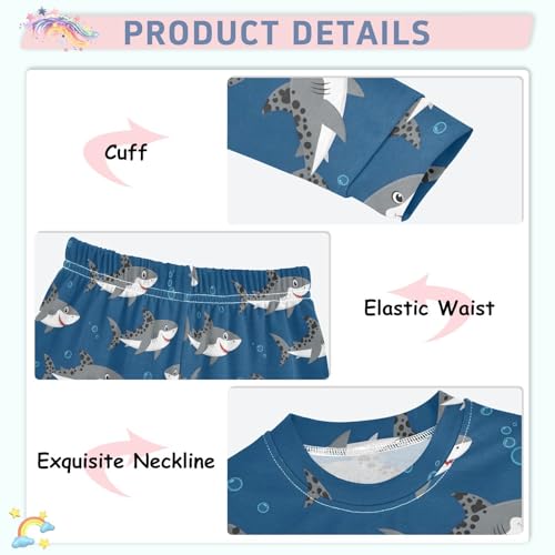 Pajama Sets Long Sleeve Grey Shark Pattern on Blue Soft Comfy Sleepwear 2 Piece PJS 3-8T4