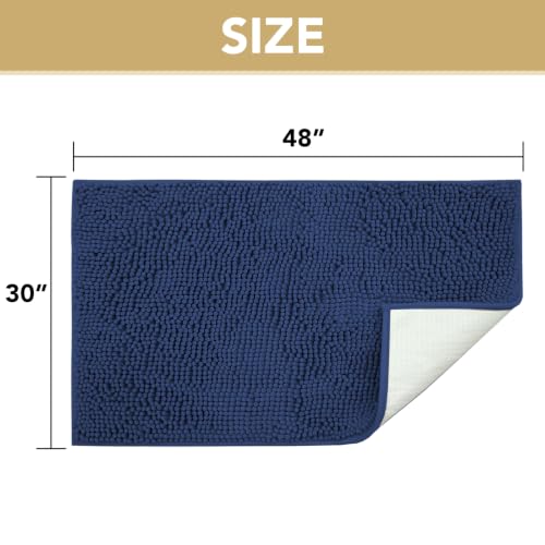 Image of H.VERSAILTEX Dog Door Mat Absorbent Dirt Trapper Non Slip Quick Dry Washable Chenille Pet Bed Mat for Mud Dogs Indoor and Outdoor((Navy, 30 inch x 48 inch)