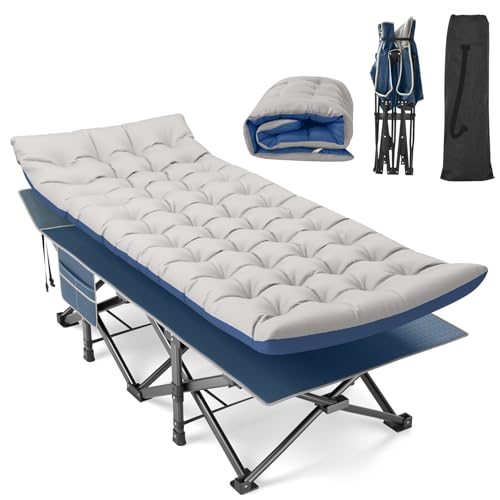 Image of Suteck Camping Cot, 32In XXL Folding Camping Cot Heavy Duty Sleeping Bed for Adults 1200D Double Layer Oxford Cots for Camping W /Pilllow Mattress Carry Bag for Home Office Travel