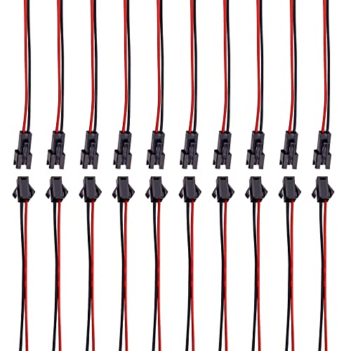 YnGia 10 pares de cables de conector JST 24AWG JST SM 2,54 mm 2 clavijas de enchufe macho y hembra adaptador de conector Cable eléctrico para tira de luz LED