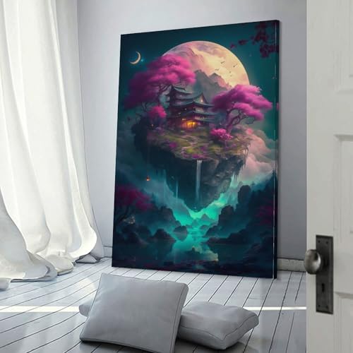 Decoration murale de temple japonais avec impression sur toile POLIUAWS premium