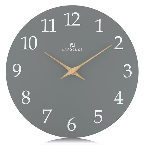 Lafocuse 30cm Reloj de Pared Madera Gris Silencioso Moderno, Fácil de Leer Reloj Pared Clasico, Analogico sin Tictac Decoracion para Salon Cocina Dormitorio Oficina