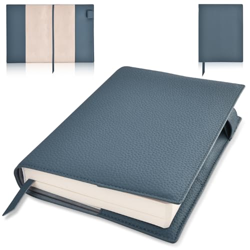 A5 ブックカバー 防水ナイロン製 ペンホルダー&収納ポケット付き、文芸書・参考書・手帳に最適、しおり紐でページマーキング 大判対応 (B-ブルー)