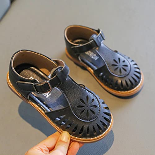 Toddler Girl Dress Shoes Children Sandals Fashion Baby Open Toe Princess Shoes Soft Soled Cut Out Beach Sandals (Black, 8.5 Toddler)2