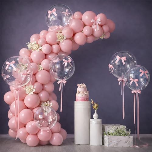 Image of Party Propz Transparent Balloon Decoration Kit - Set of 17 Clear Round Balloons with Pink Latex Balloons & Ribbon for Birthday Party, Baby Shower