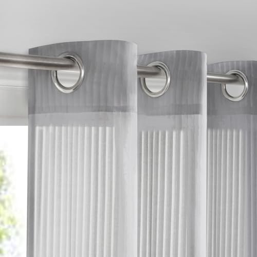 Image of Grey Sheer Curtains for Windows 72 inch Length, Grommet Top Semi Sheer Vertical Drapes Privacy with Light Filter for Bedroom /Living Room /Sliding Door,52W x 72L (2 Panels)
