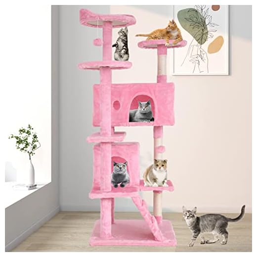 Tall Cat Tree, 54" Cat Tower, Large Cat Condo Cat Climber Cats Climbing Stand w/Top Perches Cat Playhouse w/Cat Climbing Ladder Kitty Cat Activity Tree w/Scratching Post Toys, Pink