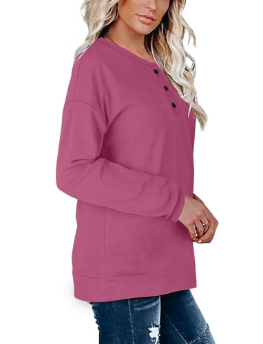 Image of OFEEFAN Womens Casual Sweatshirts Henley Button Up Long Sleeve Tunic Tops