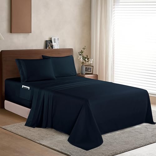 Image of Elegant Comfort Luxury 1500 Premium Hotel Quality Microfiber 4-Piece Sheet Set - Soft, All Around Elastic 18-24 Inches Deep Fitted Sheet - Extra Deep Pocket Sheets, King, Black