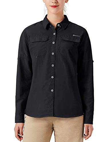 Naviskin Women's UPF 50+ Sun Protection Outdoor Long Sleeve Shirt Lightweight Quick-Dry Cooling Fishing Shirts Black Size L