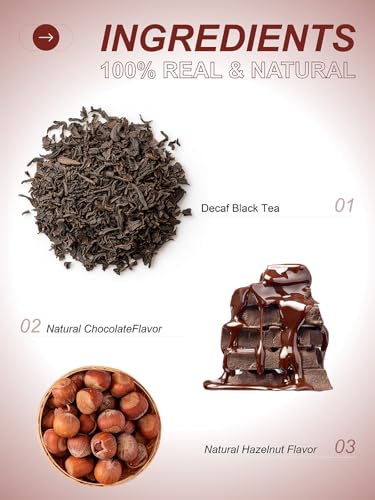 Image of TeeLux Decaf Chocolate Hazelnut Black Tea, Decaffeinated Black Tea Flavored with Natural Chocolate & Hazelnut, Smooth & Full-Bodied, 100 Count