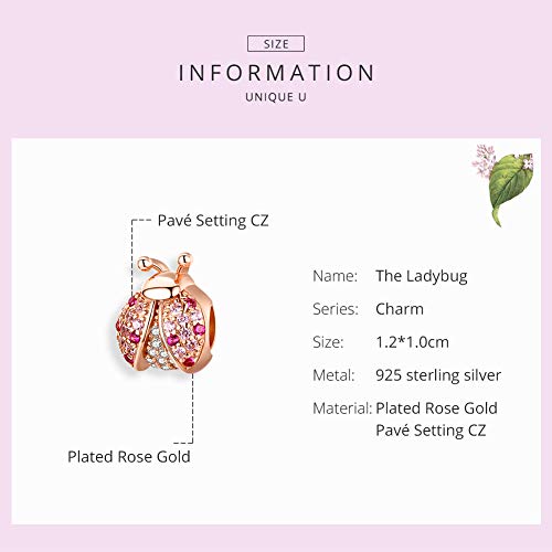 Image of ARTCHARM The Ladybird Charm Genuine 925 Sterling Silver Colorful Enamel Bead for European Bracelets Birthday (Rose Gold)