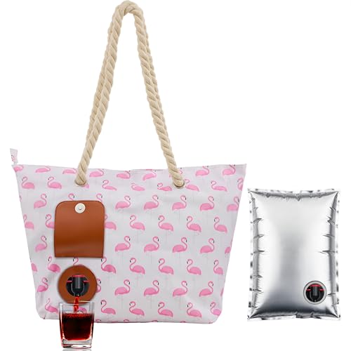 CORK & VINE Wine Tote Bag Insulated Leakproof Wine Cooler Bag with 3x 1.5L Beverage Dispenser Bladders Canvas Beach Tote with Spout Travel Wine Carrier for Beach Bachelorette Cruise