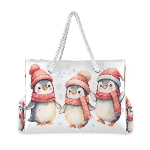 Penguin Scarf Snowflakes Beach Tote Bag for Women Waterproof Swim Pool Extra Large Beach Bags with Zipper Carry On Travel Bag for Yoga Gym Women Vacation Essentials Nurse2