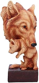 Nemesis Now H5034R0 Natural Protection Wolf Mother and Cub Wood Effect Bust, Polyresin, One Size