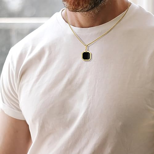 14K Gold Plated Necklace Black Onyx/Opal/Turquoise/Malachite/Lapis Lazuli/Tigers Eye Necklace for Men Women Stainless Steel Square/Rectangle Pendant Necklaces with Box Chain4