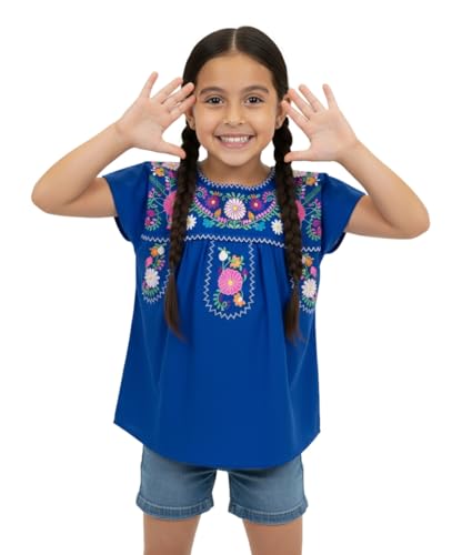 Image of unik Girls Cotton Embroidered Floral Blouse for Birthdays, Cultural Events, Cinco De Mayo