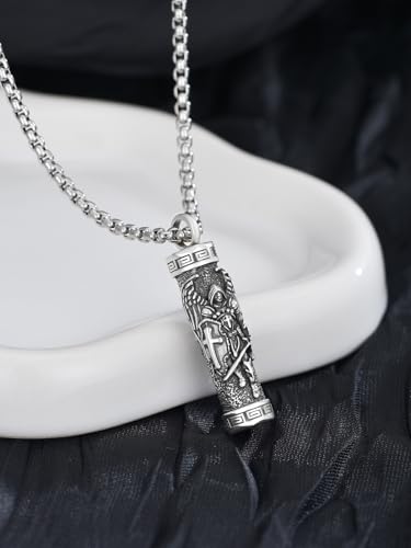 WINNICACA Saint Urn Necklace for Men Women, 925 Silver Sterling Religion Urn Pendant Cremation Jewelry for Ashes Necklace Memorial Keepsake Jewelry Gifts for Men Father Son4
