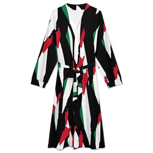 Palestine Flag Map Soft Robe Long Sleeve Bathrobes V Neck Sleepwear Spa Robes with Belt Men Woman3