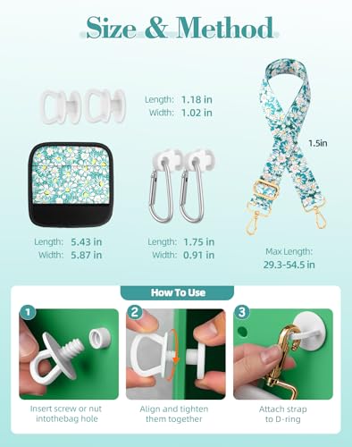Image of Bag Strap Crossbody Charms for Bogg Bag Accessories - Shoulder Strap Neoprene Luggage Handle Wrap for Suitcase & 2 Key Holders Green Daisy