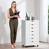 7 Drawer Chest, Storage Cabinet Dressers with Wheels, Dressers Storage Cabinets, Dresser Mobile Cabinet with Wheels, Room Organizer, Small Drawers Wood Organization Furniture for Office, Home, White