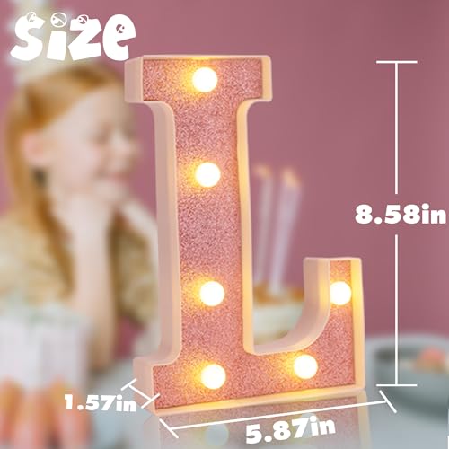 Image of Small Led Marquee Letters, Light Up Letters, 8.58 Inch Led Letter Lights, Battery Powered Lighted Sign for Table, Party, Birthday, Christmas Decor (Pink Glitter, Letter L)