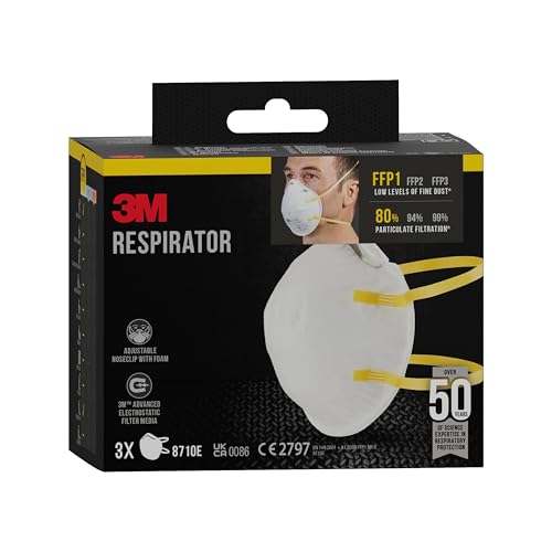 3M 8710EC3, Atemschutz-Maske FFP1, Partikelmaske für Handschleifarbeiten, individuell anpassbarer Nasenbügel, EN-Sicherheit zertifiziert, 3 Stück