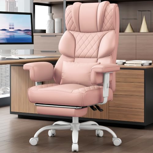 Image of Vonesse Office Chair, Desk Chair with Soft Adjustable Armrests, Executive Computer Chairs with Lumbar Support, High Back Gaming Chair with Footrest (PU Leather, Pink)