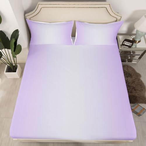 Homewish Greyish White and Lilac Fitted Sheet Double for Girls Boys Kids,Rainbow Ombre Bedding Set Aesthetic Room Decor for Women Men,Gradient Colorful Sheets Abstract Bed Set