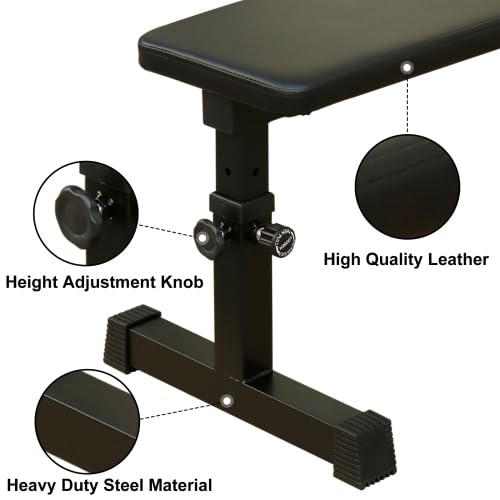 Generic Height Adjustable Utility Flat 300 lbs Capacity Weight Bench For Strength Training And Ab Exercises, Black