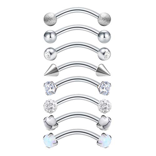 Mayhoop 8Pièces 16G Piercing Sourcil Rook Argent Acier Chirurgical Opale Marbre Anneau Sourcil Lèvre Barre Courbe Banane Piercing Arcade Bijoux de Piercing Cover