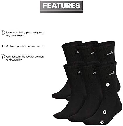 adidas Men's Athletic Cushioned Crew Socks with Arch Compression for a Secure fit (6-Pair), Black/Aluminum 2, Large