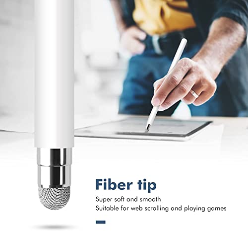 Image of Dyazo 2 Way Capacitive Stylus Pen Aluminium fine Point Compatible with All Touch Screen iOS, Android Phones & Tables,with 2 Extra Disk & 2 Extra Rubbers,White