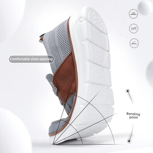 Image of Mens Casual Slip in Boat Shoes Fashion Lightweight Slip On Loafers Walking Beach Sneakers Work Mesh Oxfords Soft Sole Grey