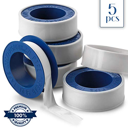 Katzco 1/2 X 520 Inch Sealing Tape - 5 Pieces of Teflon Thread Seal - Perfect for Shower Heads, Sprinklers, Propane Fittings, Gas Heaters, Commercial, Home Appliances