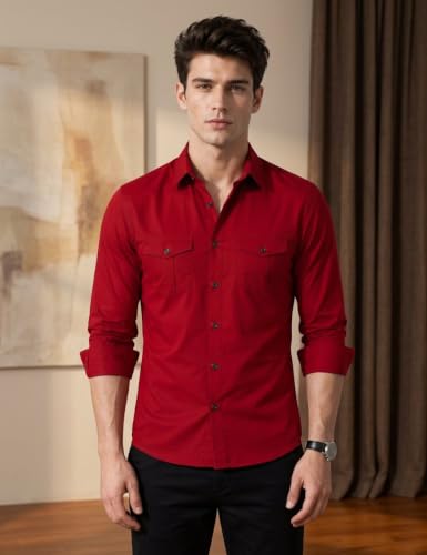 Image of Men's Double Flap Pocket | Regular Fit | Solid Spread Collar | Versatile Everyday Office Wear Comfortable |Stylish Design | Shirt
