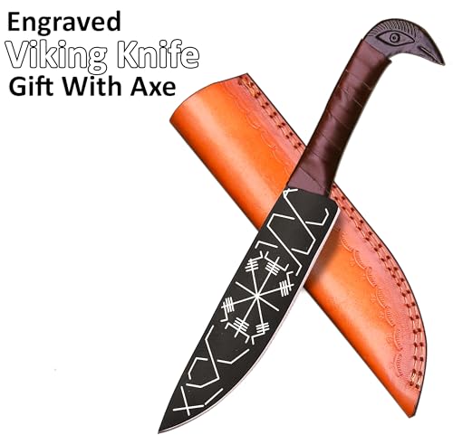 Image of Viking Axe Gift Vikings Knife with Sheath | Hand Forged Real Handmade Outdoor Hunting Camping Axes and Hatchets | Viking Gifts for Men (Ax-05)