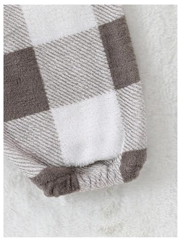 Image of SweatyRocks Girl's Plaid Fuzzy Pants Elastic High Waisted Casual Winter Long Trousers