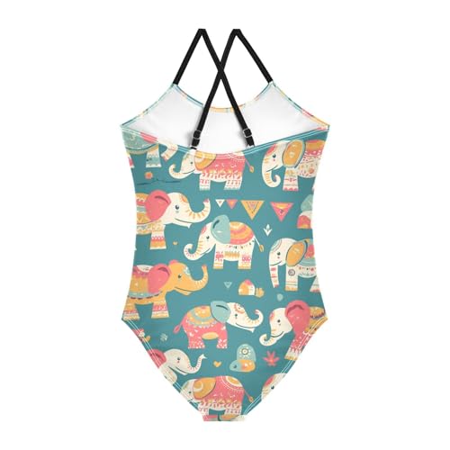 KLL Rose Gold Abstract Elephant Girl 1-Piece Swimsuits Beach Swimwear with Adjustable Straps UPF 50+2
