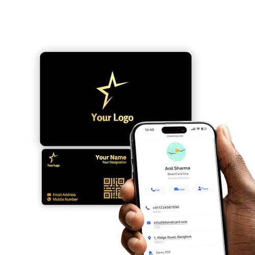 Image of Customised NFC Business Card - Black PVC Card with Gold Foil Name | Tap to Share Contact Instantly | Glossy | Digital Visiting Card with QR Code for Smart Networking