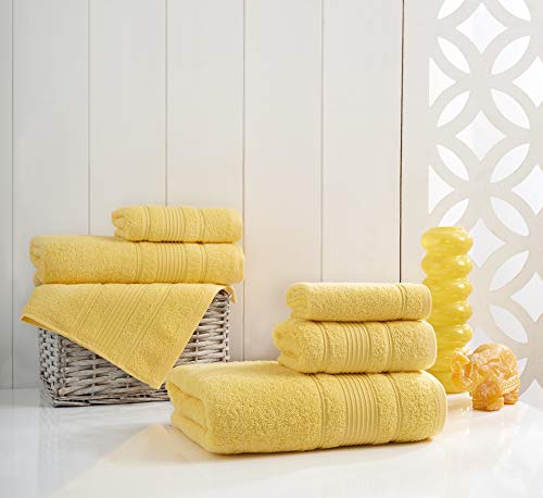 Qute Home 6-Piece Bath Towels Set, 100% Turkish Cotton Premium Quality Bathroom Towels, Soft and Absorbent Turkish Towels, Set Includes 2 Bath Towels, 2 Hand Towels and 2 Washcloths (Yellow) - Thumbnail 2
