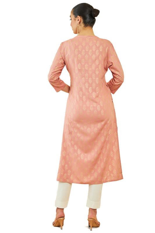Image of Soch Womens Rayon Paisley Foil Print Straight Kurta with Pocket