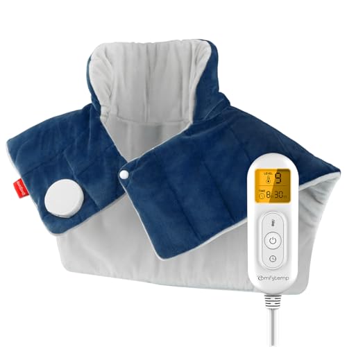 Image of Comfytemp Heating Pad for Neck and Shoulders and Back, 2.6lb Weighted Electric Heating Pads, Large Heated Wrap, 9 Heat Settings & 11 Timer, Valentines Birthday Gifts for Women Men Mom Dad, Dark Blue